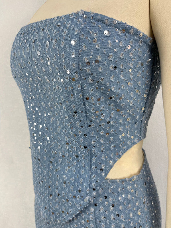 Gilda Women's Sexy Denim Sequined Slim Fit Tube Top