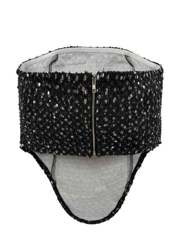 Gilda Women's Sexy Denim Sequined Slim Fit Tube Top