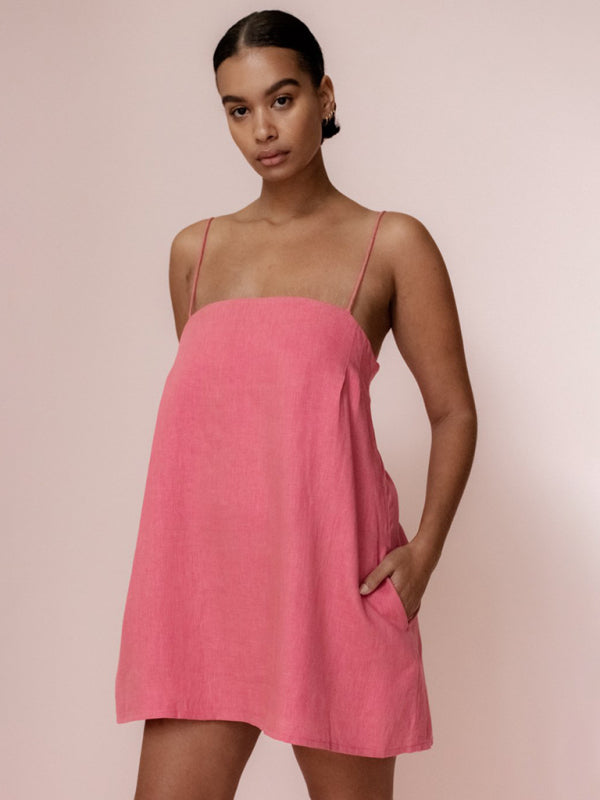 Madalyn New Casual Cotton And Linen Suspender Comfortable Holiday Dress