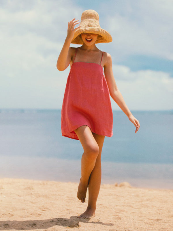 Madalyn New Casual Cotton And Linen Suspender Comfortable Holiday Dress