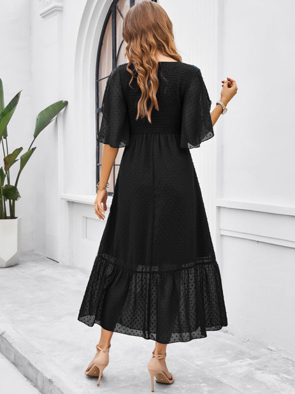Alora Women Fashion Elegant Solid Color V-Neck Casual Dress