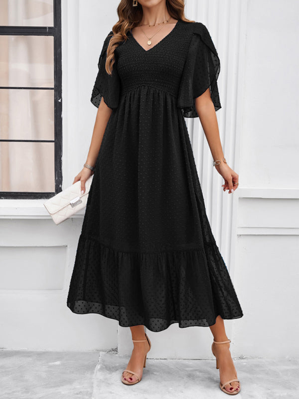 Alora Women Fashion Elegant Solid Color V-Neck Casual Dress