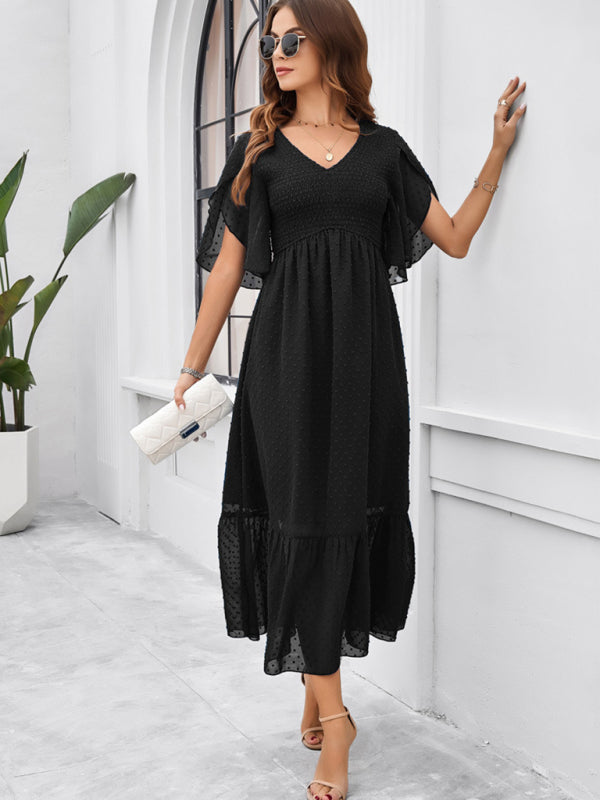 Alora Women Fashion Elegant Solid Color V-Neck Casual Dress