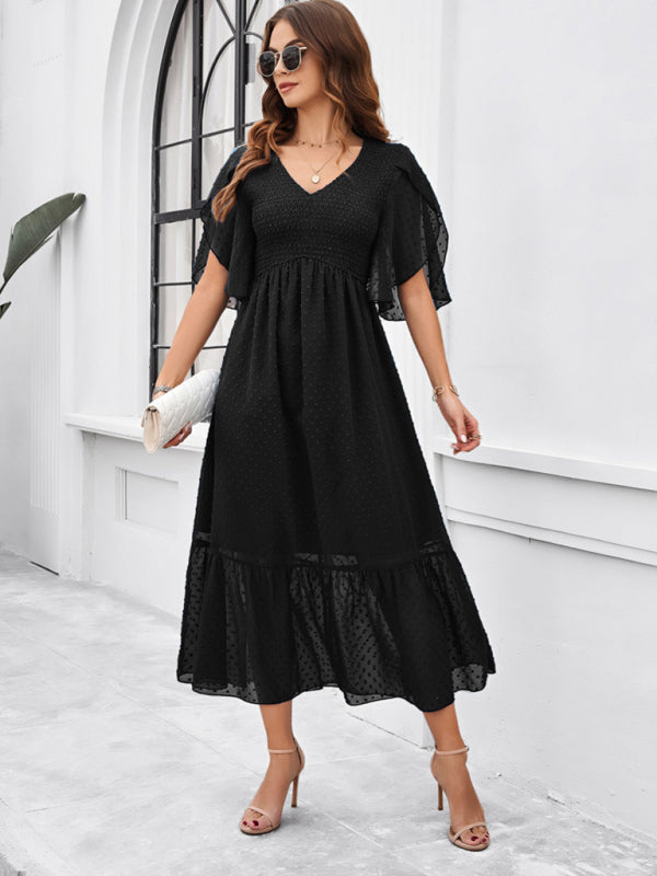 Alora Women Fashion Elegant Solid Color V-Neck Casual Dress