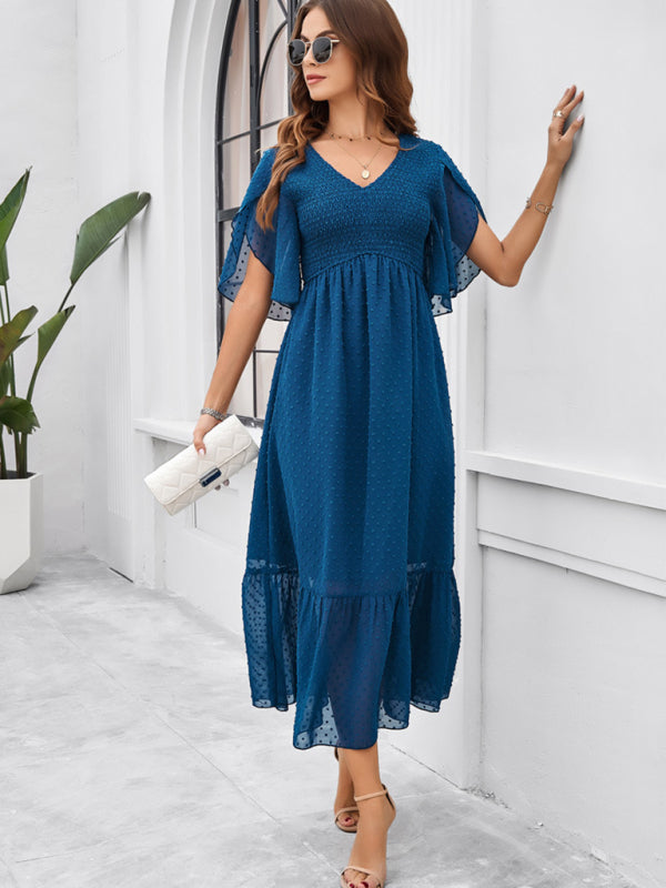 Alora Women Fashion Elegant Solid Color V-Neck Casual Dress