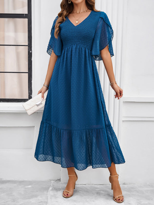 Alora Women Fashion Elegant Solid Color V-Neck Casual Dress