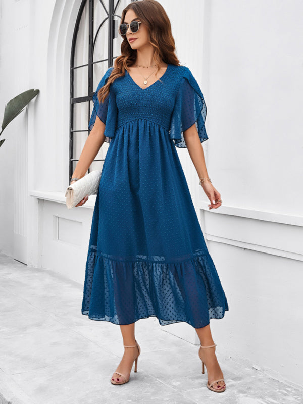 Alora Women Fashion Elegant Solid Color V-Neck Casual Dress