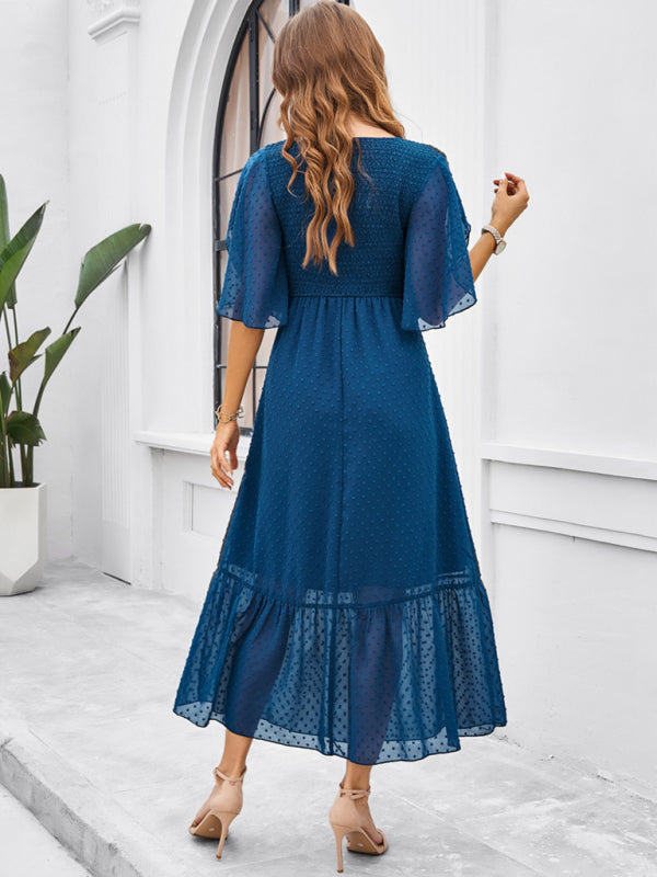 Alora Women Fashion Elegant Solid Color V-Neck Casual Dress