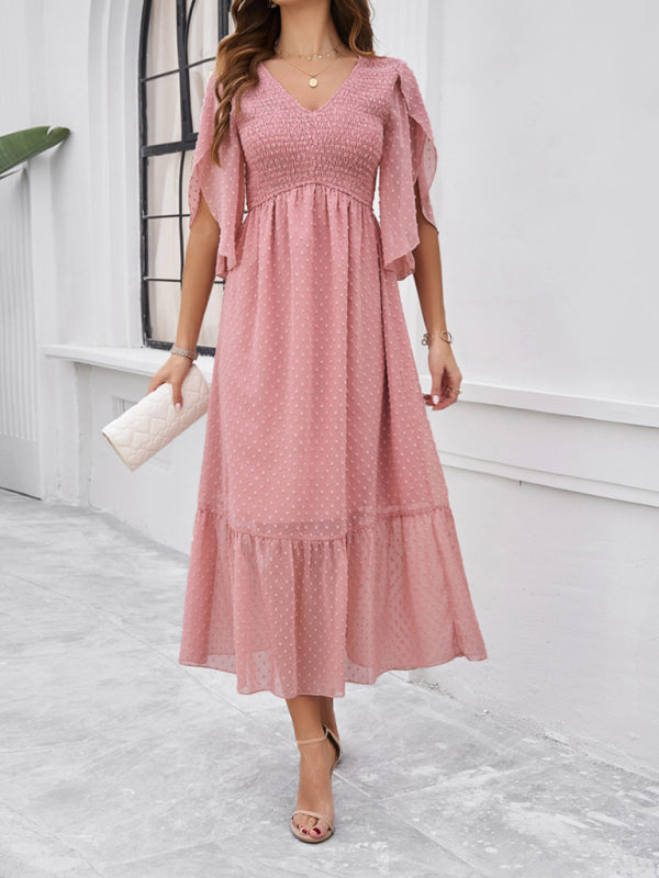 Alora Women Fashion Elegant Solid Color V-Neck Casual Dress
