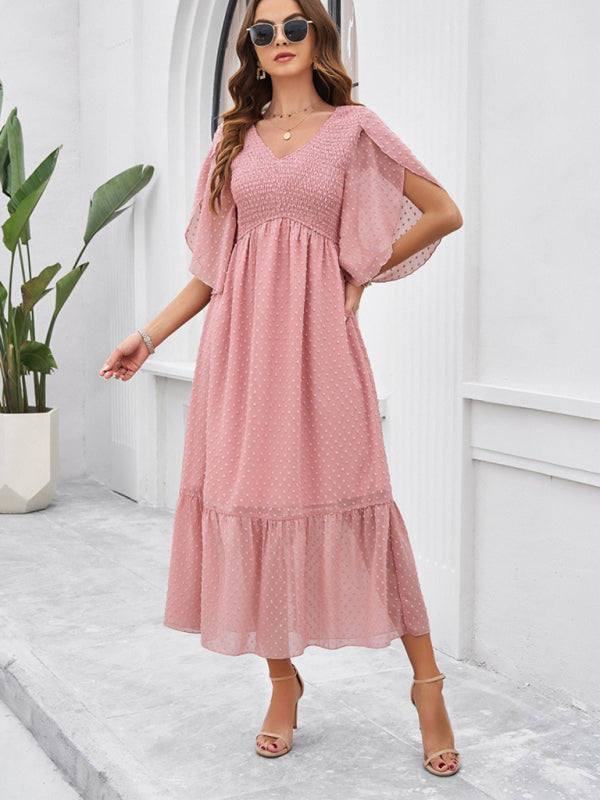 Alora Women Fashion Elegant Solid Color V-Neck Casual Dress
