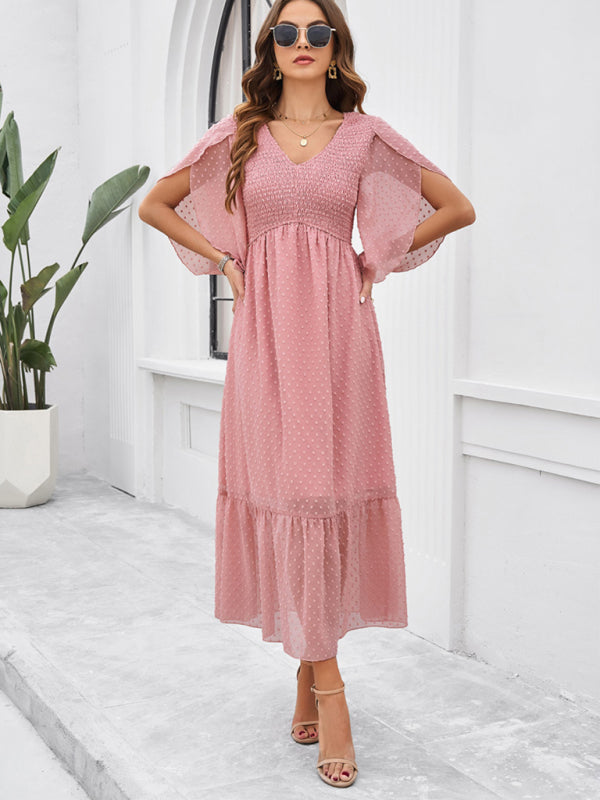 Alora Women Fashion Elegant Solid Color V-Neck Casual Dress