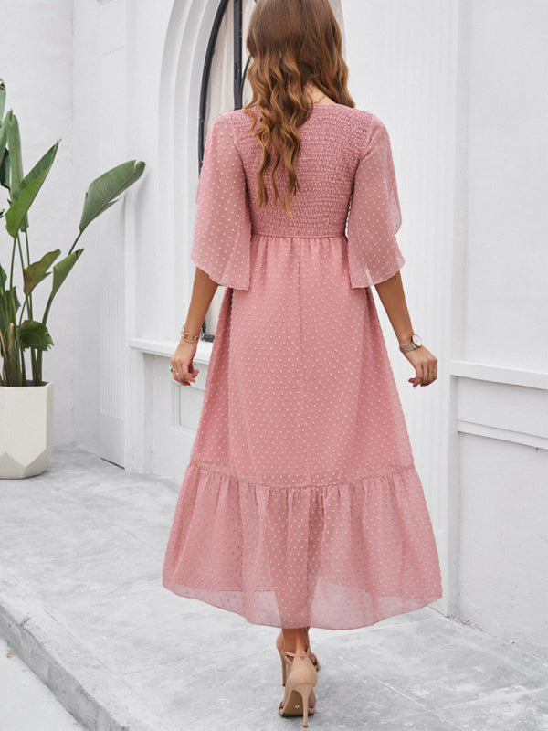 Alora Women Fashion Elegant Solid Color V-Neck Casual Dress