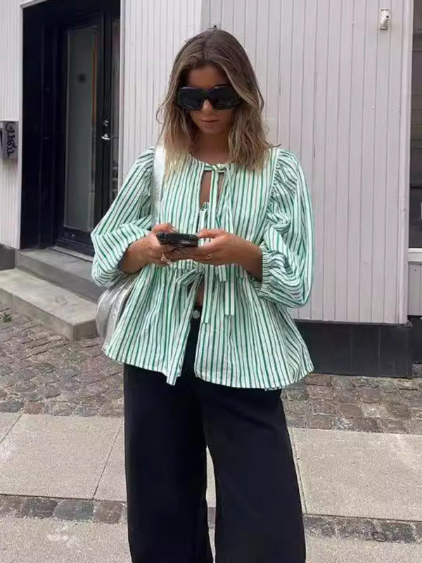 Esme New Fashion Striped Personalized Mid-Long Sleeve Shirt