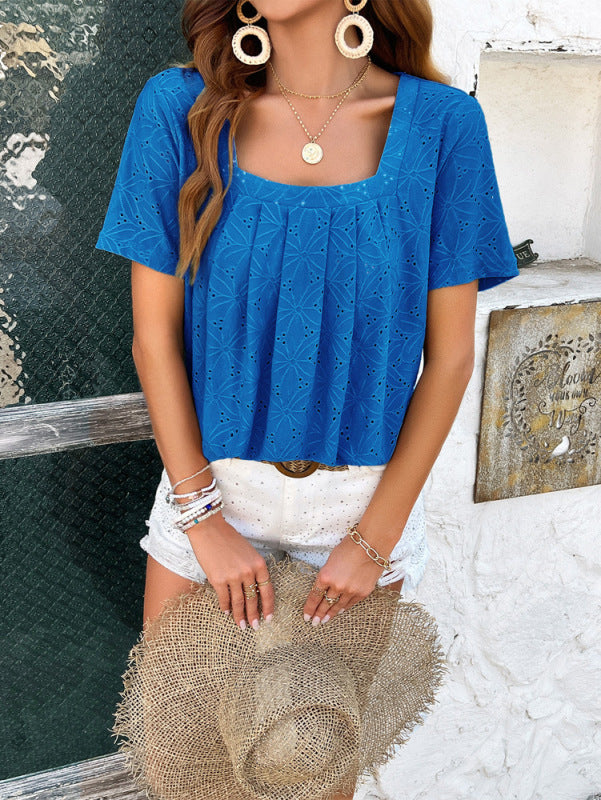 Lindell Spring And Summer Casual Solid Color Short-Sleeved T-Shirt Tops