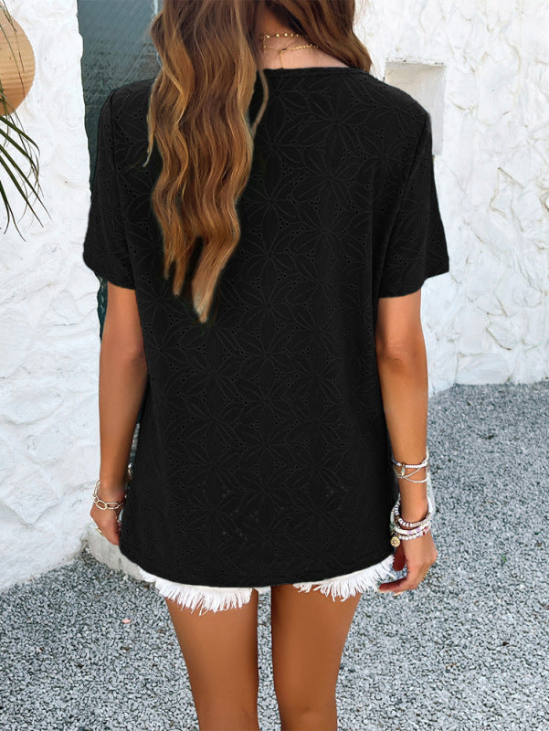 Lindell Spring And Summer Casual Solid Color Short-Sleeved T-Shirt Tops