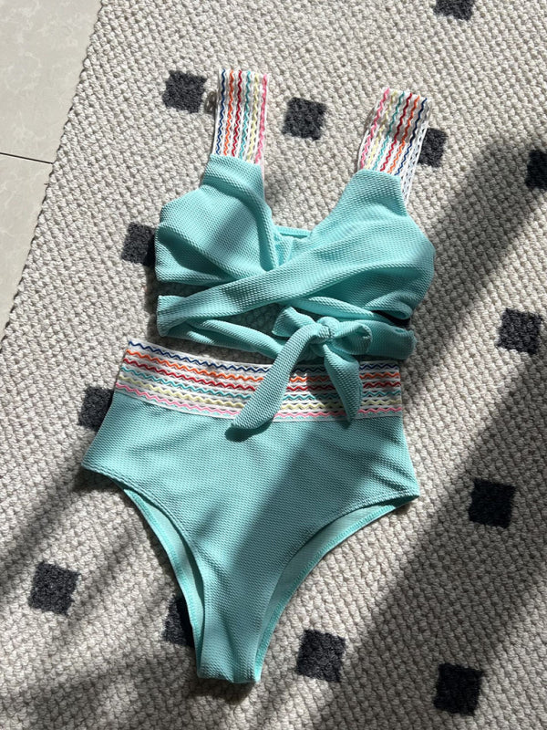 Mira New Rainbow Ribbon Series High Waisted Two-piece Swimsuit Bikini