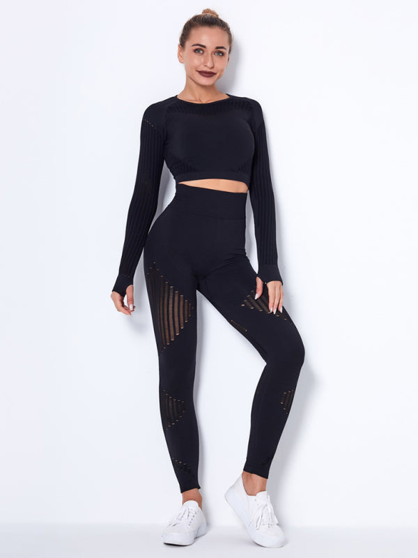 Royal Seamless Tight Striped Long-Sleeved Pants Quick-Drying Yoga Wear Sportswear Set