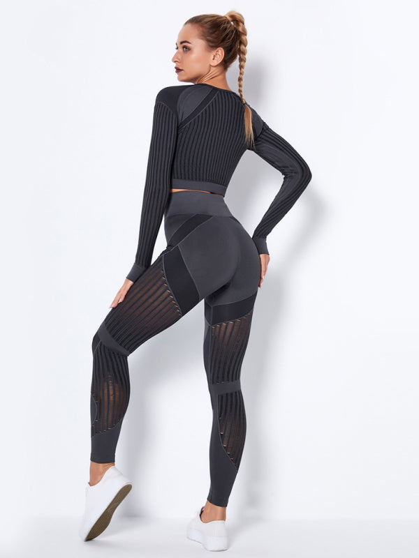 Royal Seamless Tight Striped Long-Sleeved Pants Quick-Drying Yoga Wear Sportswear Set