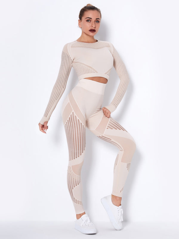 Royal Seamless Tight Striped Long-Sleeved Pants Quick-Drying Yoga Wear Sportswear Set
