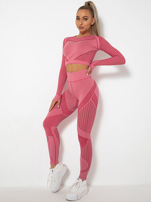 Royal Seamless Tight Striped Long-Sleeved Pants Quick-Drying Yoga Wear Sportswear Set