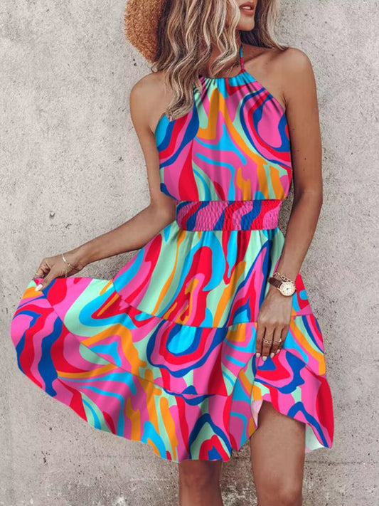 -Shoulder Halterneck Women Casual Dress