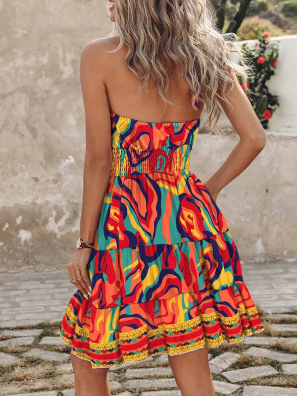 -Shoulder Halterneck Women Casual Dress