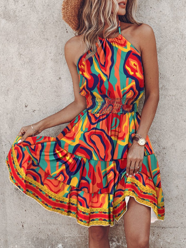 -Shoulder Halterneck Women Casual Dress