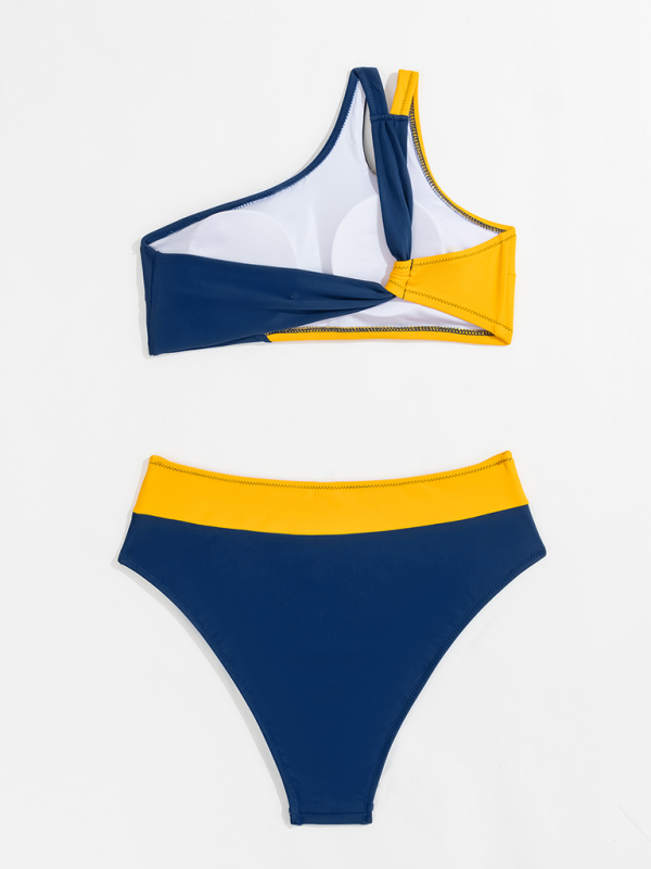 Lilah New Color Block One Shoulder Sexy Split Swimsuit Beach Bikini