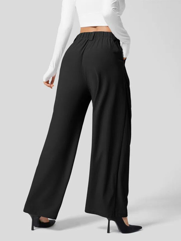 Olivia Women's Casual Loose Wide Leg Pocket High Waist Women's Pants