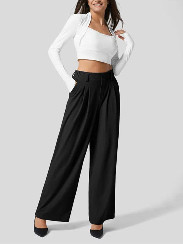 Olivia Women's Casual Loose Wide Leg Pocket High Waist Women's Pants