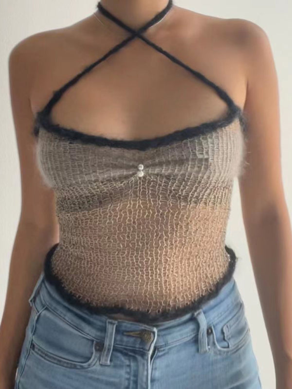 Oriana New Slim Fit Contrast Color Sexy Suspender Top