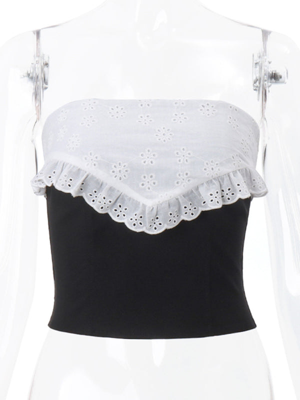 Dahlia New Design Niche Crochet Pattern Hollow Contrast Color Outer Wear Tube Top Vest