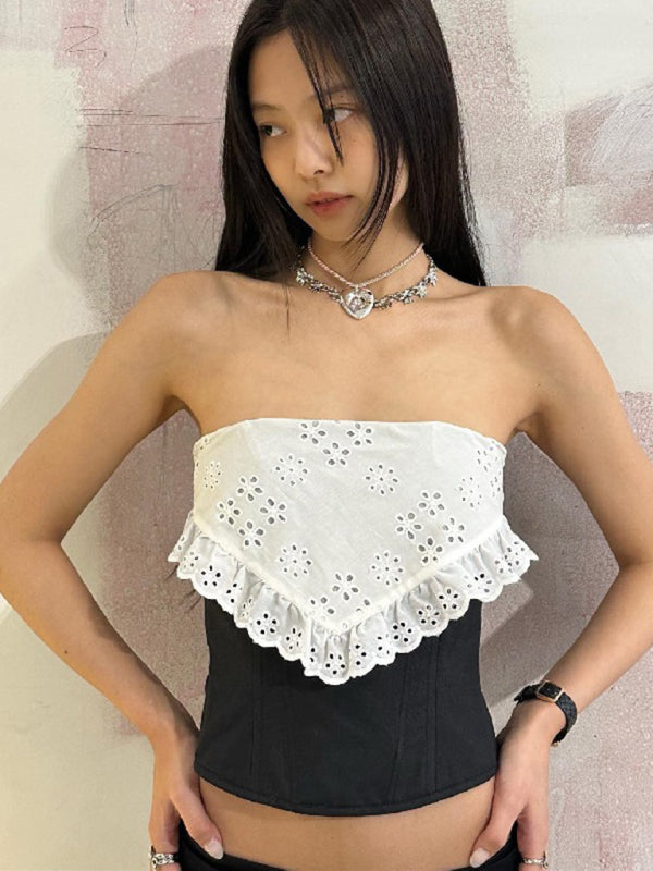 Dahlia New Design Niche Crochet Pattern Hollow Contrast Color Outer Wear Tube Top Vest