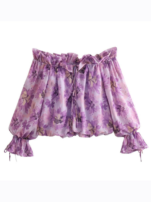 Jasira New Purple Flower One Shoulder Women's Shirt Top