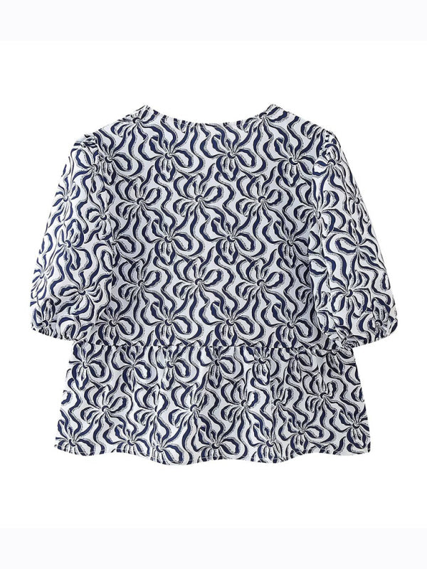 Annalora Fashionable, Casual And Versatile Multi-Color Puff Sleeve Lace-Up Top