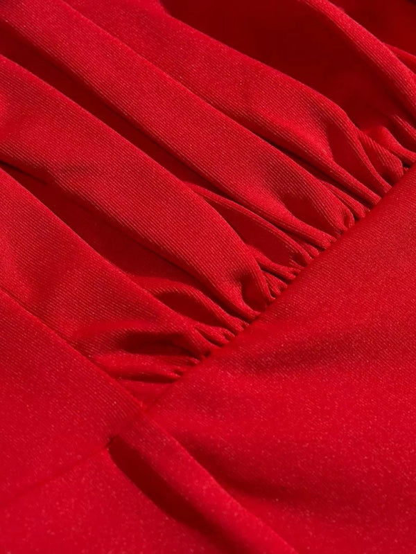 Coral New Retro Square Neck Pleated Slim High Waisted Short Vest Halter Top