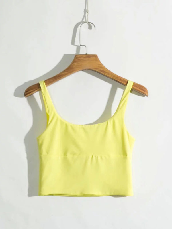 Coral New Retro Square Neck Pleated Slim High Waisted Short Vest Halter Top