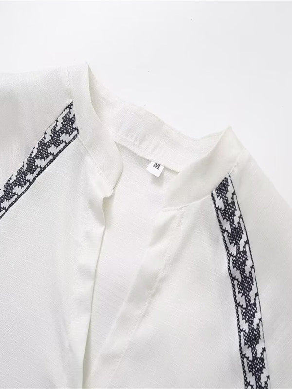 Jamila New Women's Fashionable Versatile Cross-Stitch Personalized Contrasting Shirt