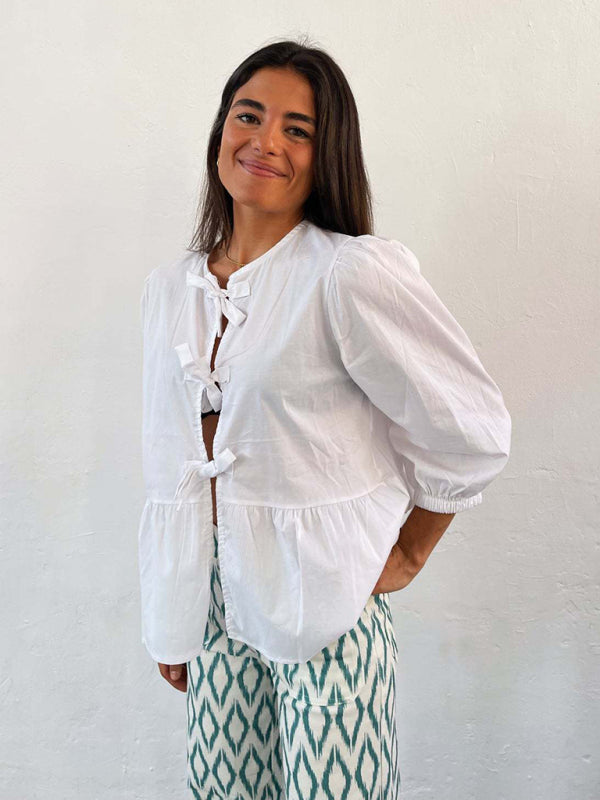 Aitana New Striped Lace Mid-Sleeve Loose Patchwork Shirt Blouse Top