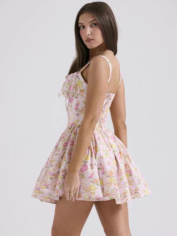 Amara New Sexy And Elegant Floral Print Suspender Waist Dress