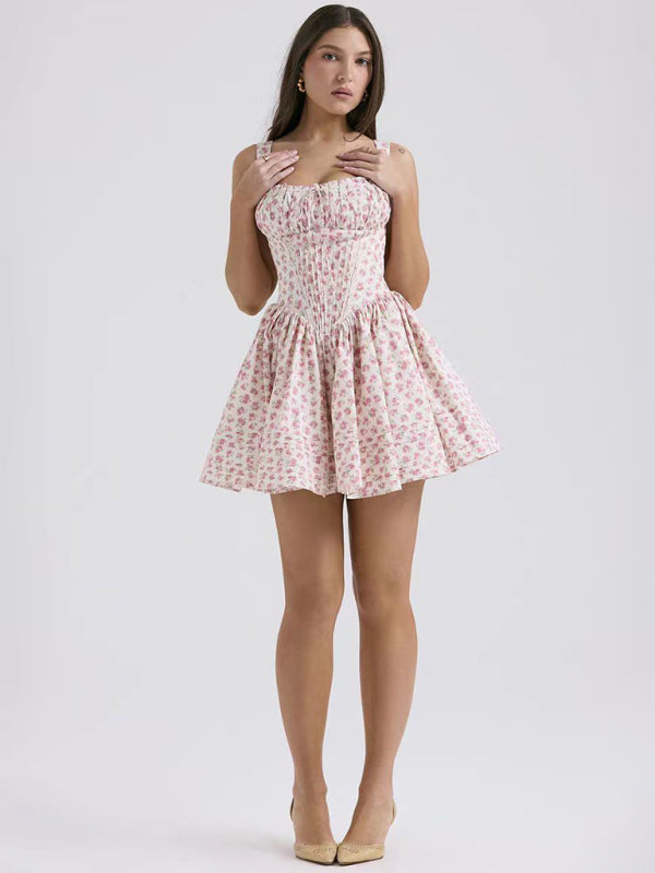 Amara New Sexy And Elegant Floral Print Suspender Waist Dress