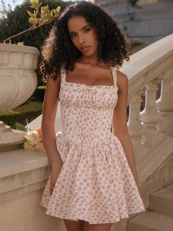 Amara New Sexy And Elegant Floral Print Suspender Waist Dress