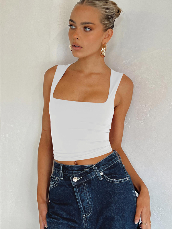 Lysanne New Sexy Hot Girl Square Neck Slim Fit Sleeveless Vest