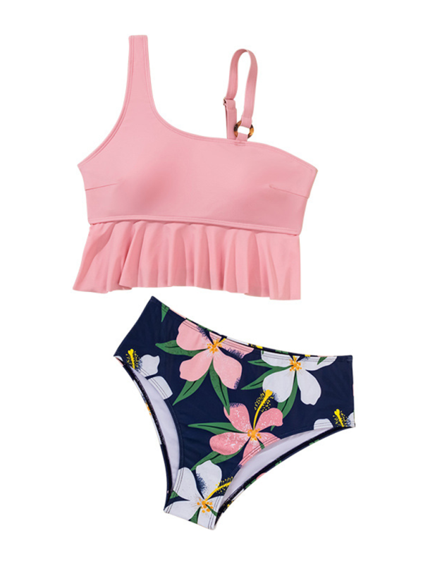 Frankie New Split Swimsuit High Waist Bikini Ruffle Leaf Print Multicolor Swimsuit