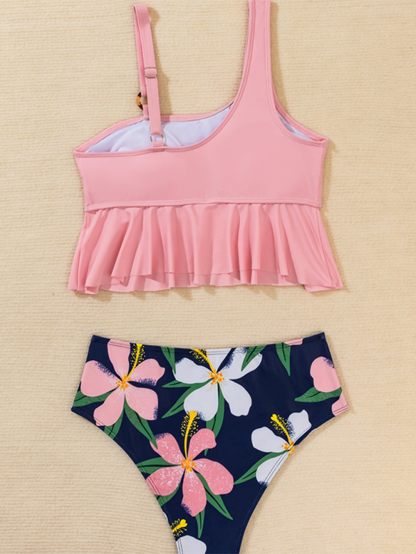 Frankie New Split Swimsuit High Waist Bikini Ruffle Leaf Print Multicolor Swimsuit