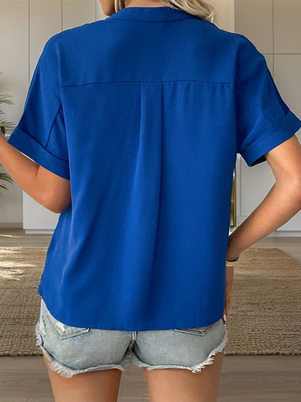 Ivanna Women's Short Sleeve Solid Color V-Neck Shirt