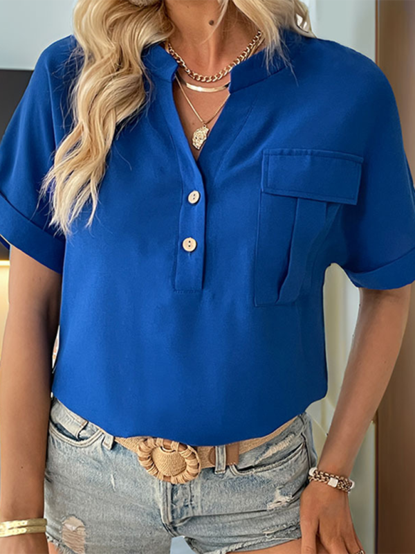 Ivanna Women's Short Sleeve Solid Color V-Neck Shirt