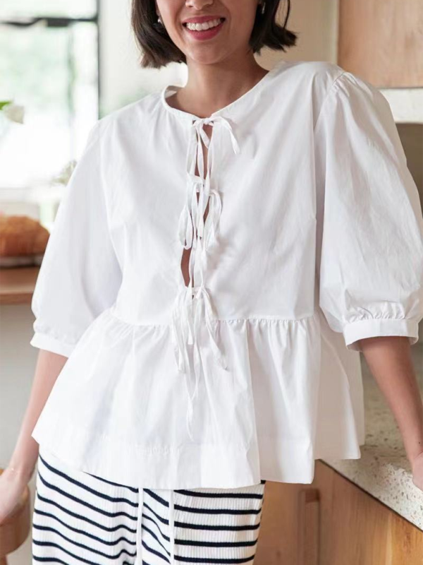 Idalia New Women's Fashion Striped Lace-Up Shirt Tops