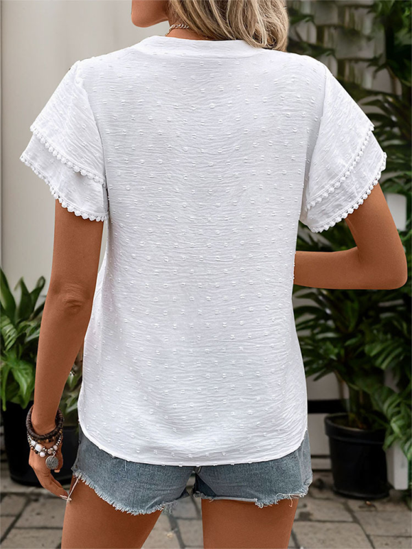 Hettie Solid Color Textured Shirt Layered Short-Sleeved Chinese Style Small Stand Collar Shirt