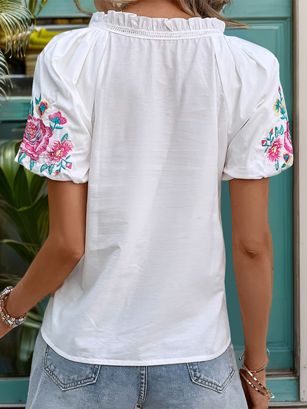 Hartleigh New Raglan Sleeve Embroidered White Shirt
